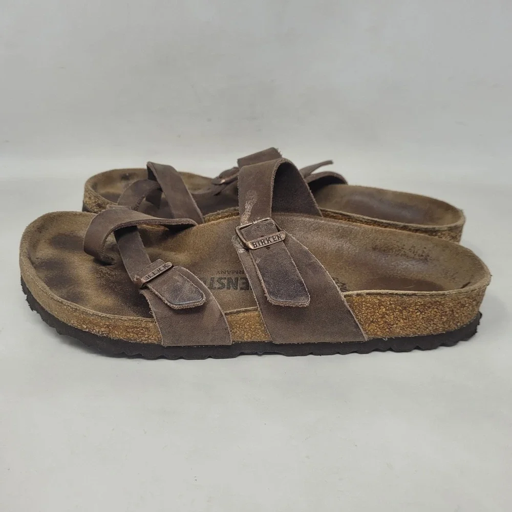 Birkenstock Mayari Sandals EU36 US5.5 Brown Oiled Leather Strappy Flat Comfort